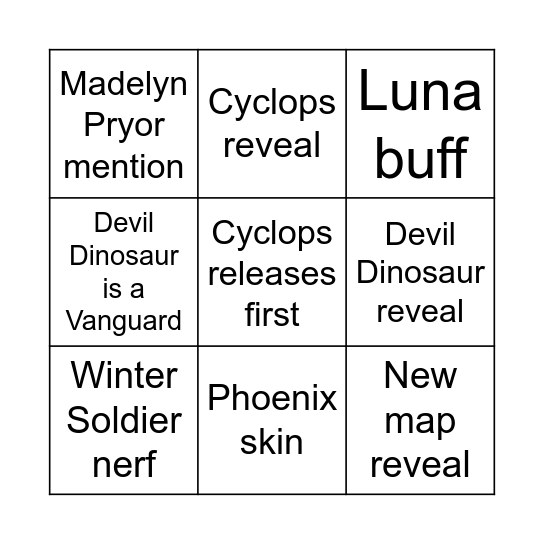 Marvel Rivals Season 8 Bingo Card