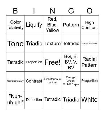 Final Art Exam Bingo Card
