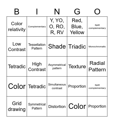 Final Art Exam Bingo Card