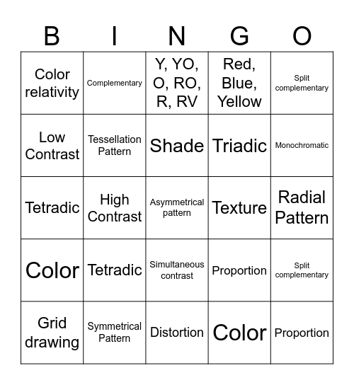 Final Art Exam Bingo Card