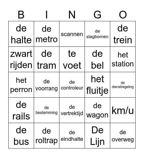 Zelfstandig op weg Bingo Card