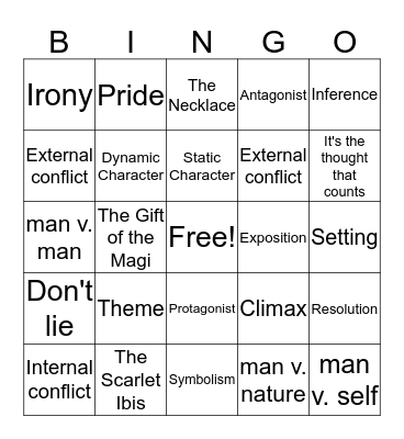 Short Story Bingo Card