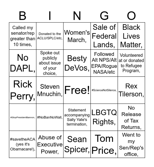 Protest Bingo Card