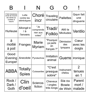 Eurovision Song Contest 2026 Bingo Card