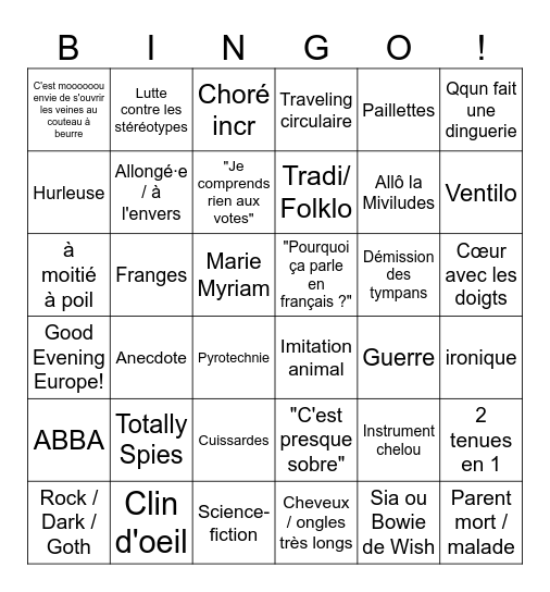 Eurovision Song Contest 2026 Bingo Card