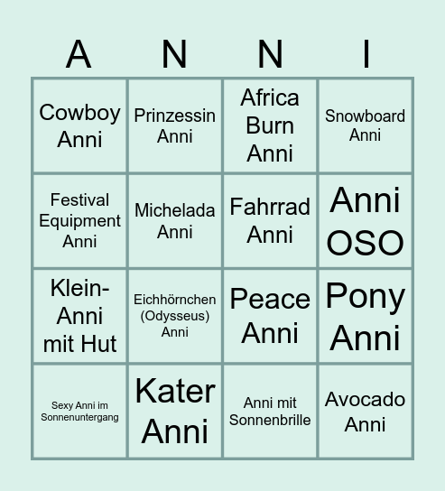 BINGO MIT ANNI - WER FINDET DIE STICKER? Bingo Card