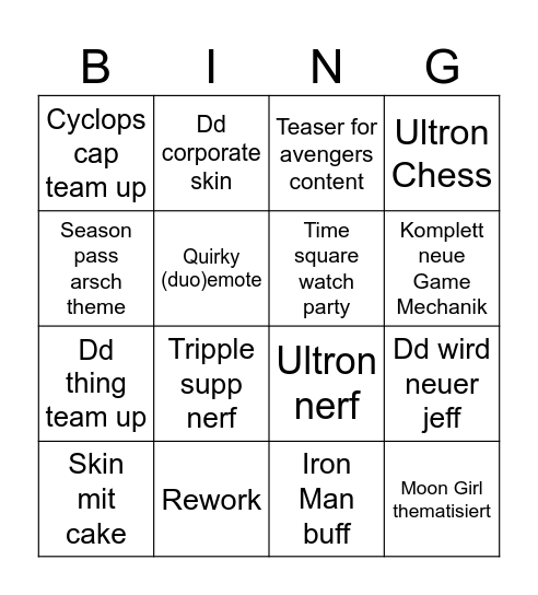 S 8 Bingo Card