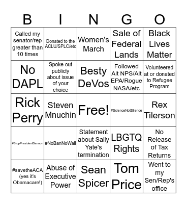 Protest Bingo Card