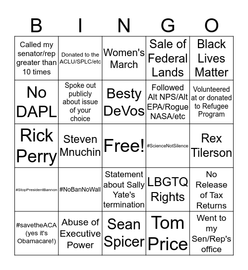 Protest Bingo Card