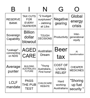 Budget Bingo 2026 Bingo Card