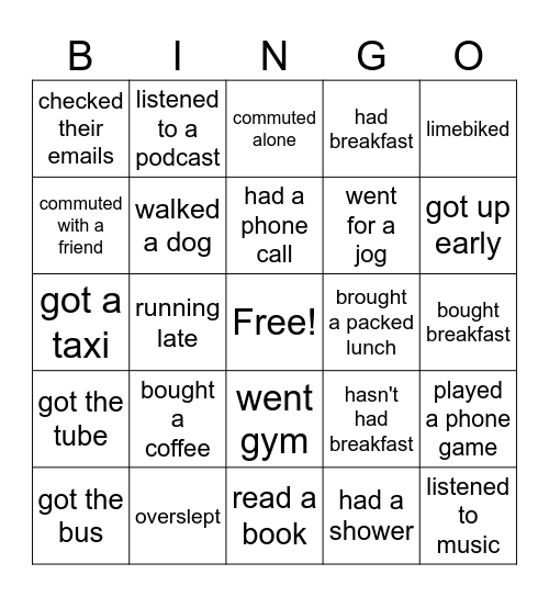 breakfast bingo Card