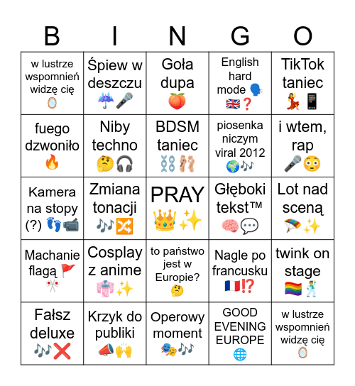 EUROWIZJA 2026 Bingo Card