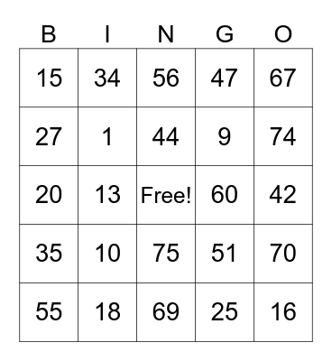 Untitled Bingo Card