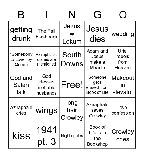 Good Omens S3 Bingo Card