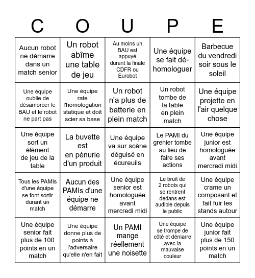 Coupe de Robotique Bingo Card