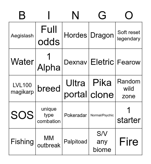 Shiny Bingo Card