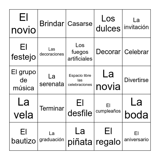 Las celebraciones Bingo Card