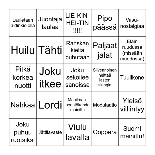 EUROVIISUBINGO Card