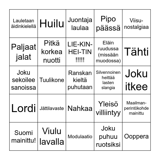 EUROVIISUBINGO Card