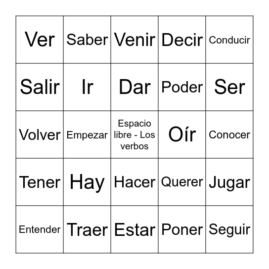 Verbos Bingo Card