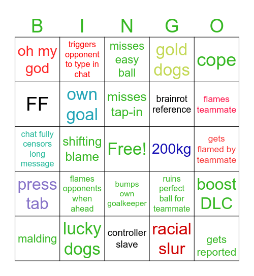 oanta54 rocket league bingo Card