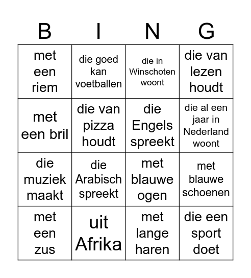 Zoek iemand.... Bingo Card