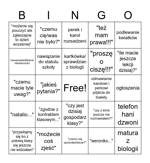 lekcja z panią brodecką Bingo Card