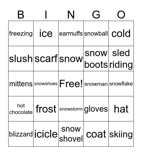 Words for Winter Bingo Card