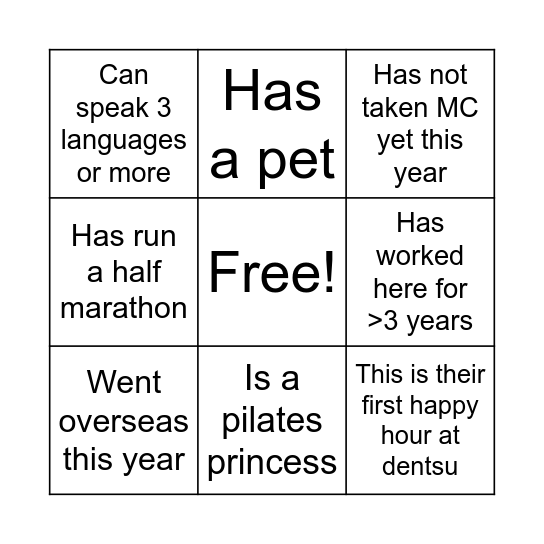 Happy Hour Bingo Card
