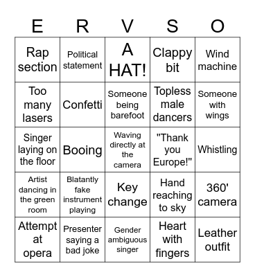 Eurovision bingo 2016 Bingo Card