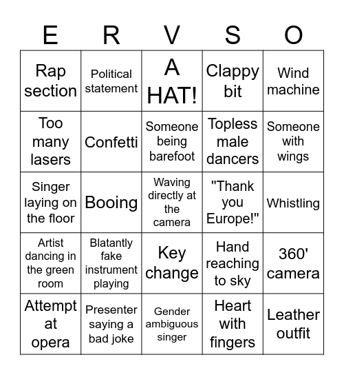 Eurovision bingo 2016 Bingo Card