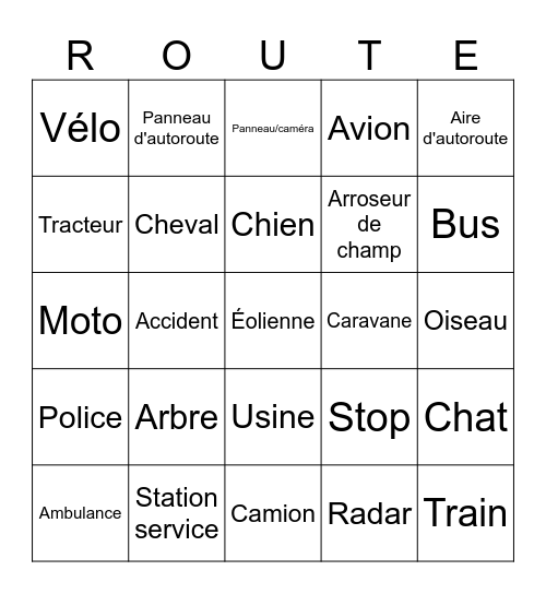 Route Bingo Card