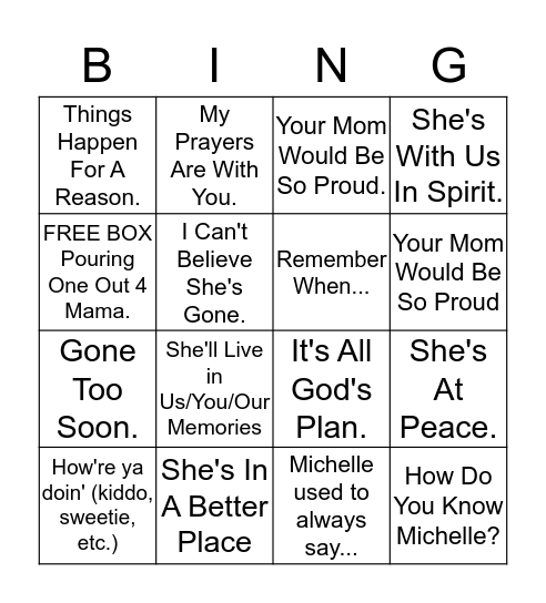 Cheers to Mama Michelle Bingo Card