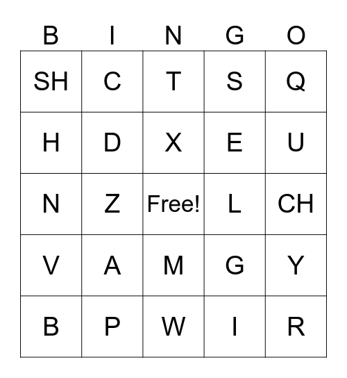 Letter Sounds Bingo Card