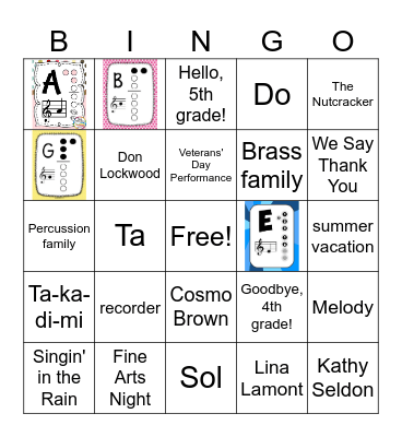 Fourth Grade Farewell Bingo Card
