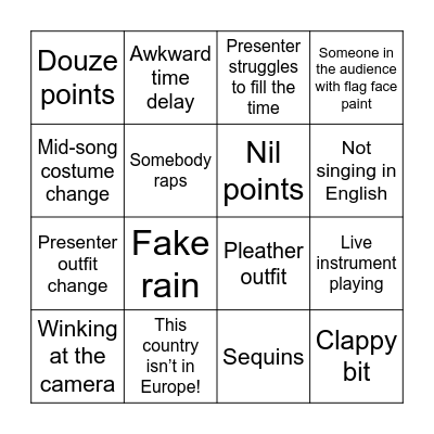 Eurovision Bingo 2026 Bingo Card