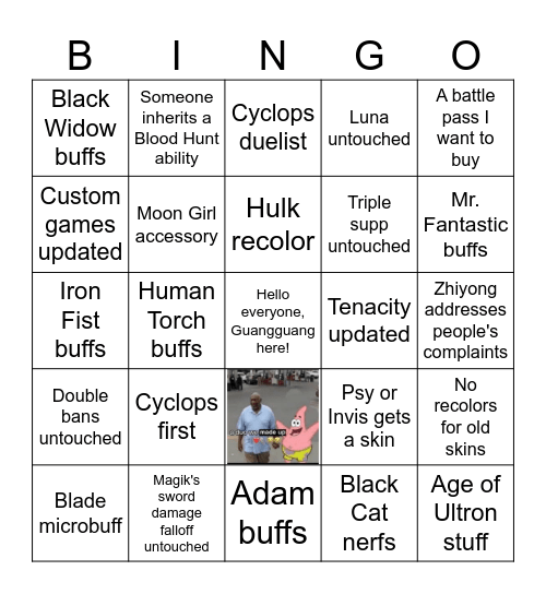 S8 UPDATE BINGO Card