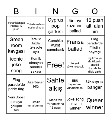 Eurovision Bingo Card