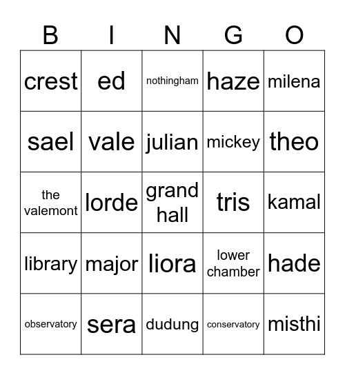 sera Bingo Card