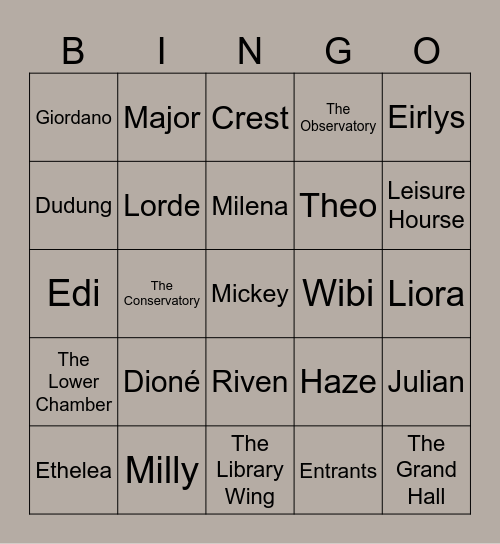 Dioné’s Bingo Card