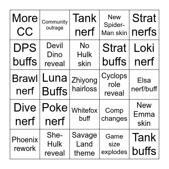 Rivals Bingo Card