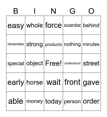 Red Words Bingo Card