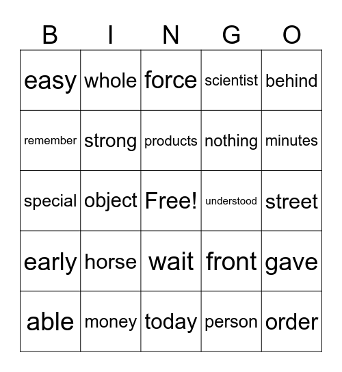 Red Words Bingo Card