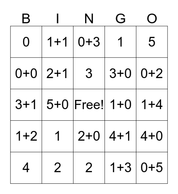 Addition +0 and +1 Bingo Card