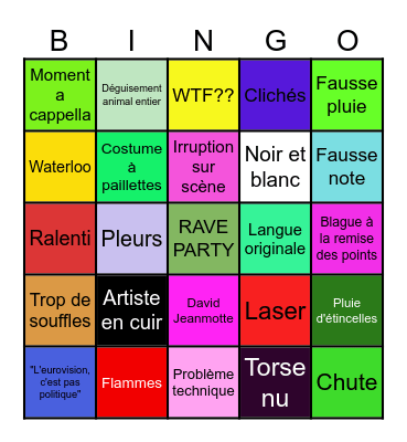 Eurovision 2026 Bingo Card