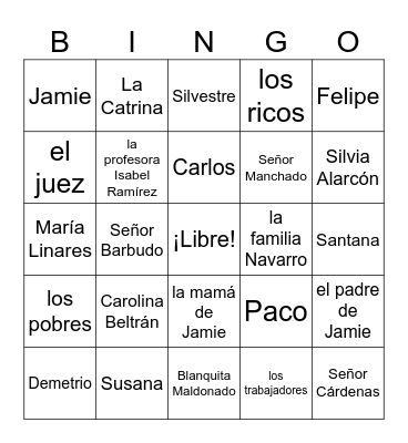 Los Personajes en La Catrina Bingo Card