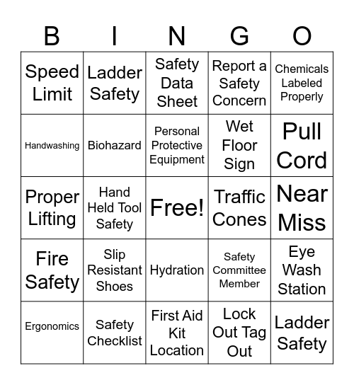 Essex Meadows Safety Bingo Card