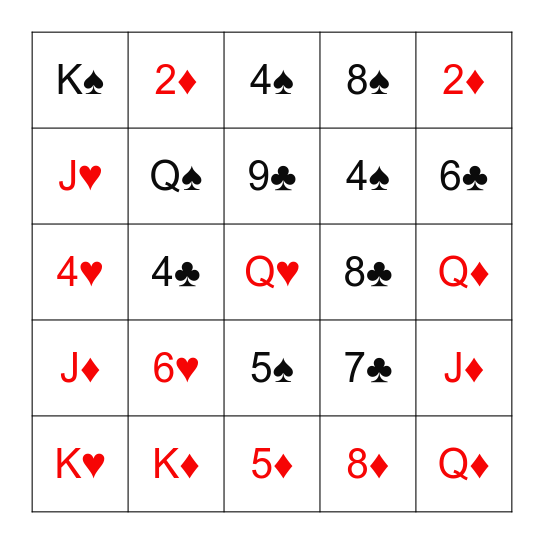 Playing Card Bingo Card