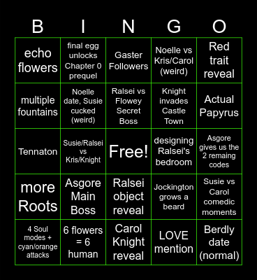 deltarune Chapter 5 Bingo Card