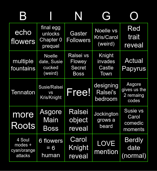 deltarune Chapter 5 Bingo Card